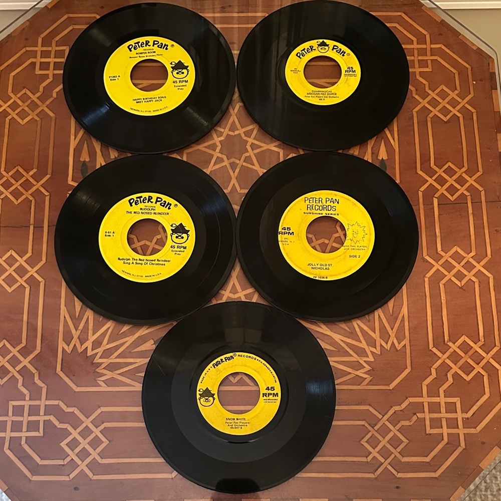Vintage 1960s  Peter Pan Assorted Children’s 45RPM Vinyl Records~Set of 5